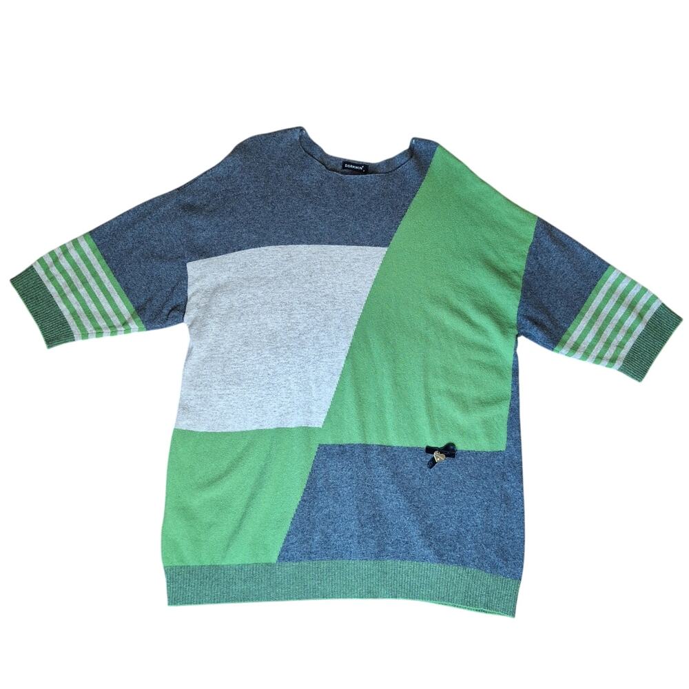 RARE DARKWIN Womens Size 2 Wool Blend Zip Sweater Colorblock Grey Green Lace 2XL